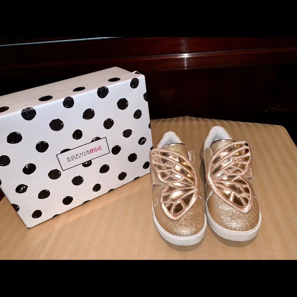 Sophia Webster Mini BiBi Low Top Sneakers/Trainers in Gold Glitter Sz 33 - Picture 2 of 10